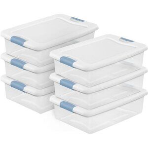 6-Pack Stackable Storage Bin with Lid, Clear Plastic Design, 32 Quart